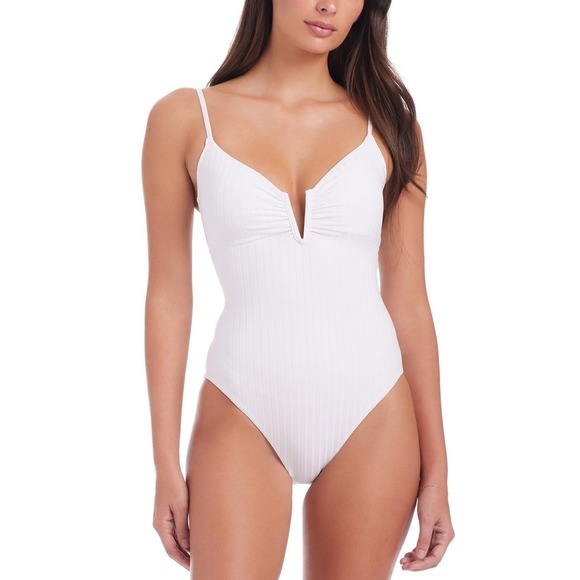 Sanctuary Women's Ribbed V-Wire White Sand One Piece Swimsuit, Small - Picture 3 of 7